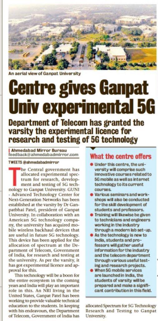 Centre gives Ganpat University experimental 5G spectrum